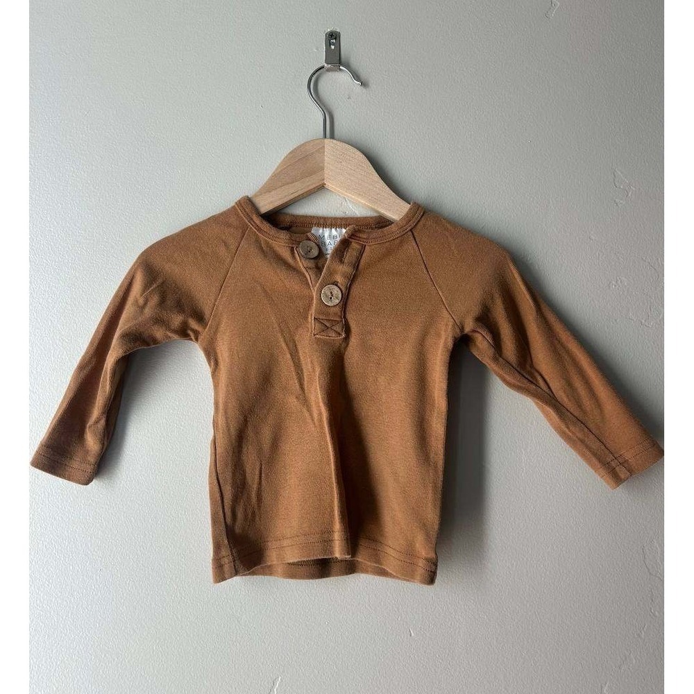 Mebie Baby Caramel Brown Henley Long Sleeve 6-12M Cotton Scandi baby Neutral Y2K